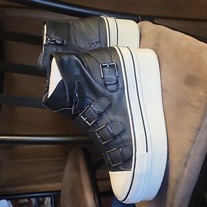 Ash platform sneaker black leather sz 38